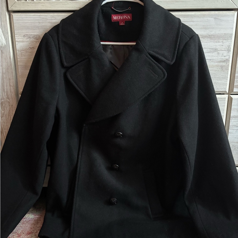Merona Black Peacoat Classic Double-Breasted Design